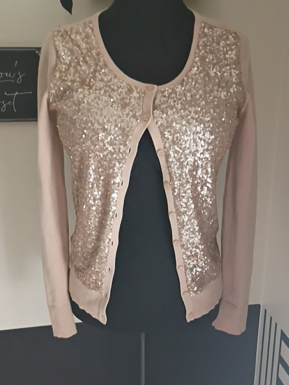 The Limited Vintage Blush Sequin Front Cardigan